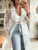 Women's Sheer Organza Belted Trench Coat