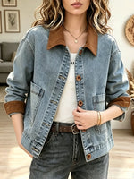 Retro Patchwork Art Casual Stylish Lapel Long Sleeve Denim Coat