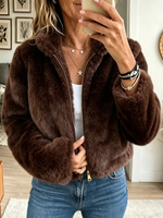 Women's Plush Faux Fur Zip-Up Bomber Jacket