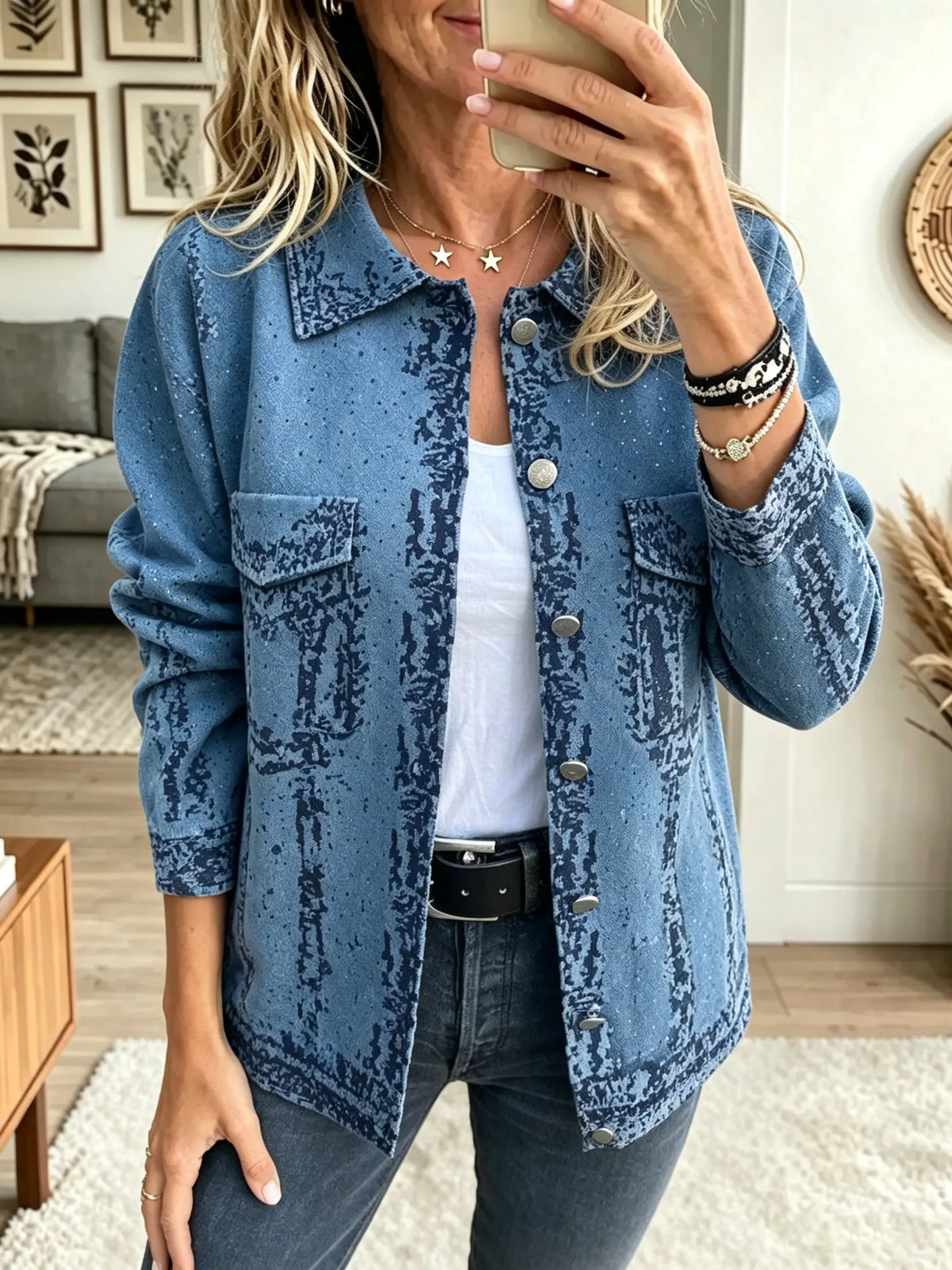 Women's Abstract Jacquard Button-Down Cardigan Jacket