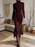 Women Elegant Ribbed Knit Bodycon Dress