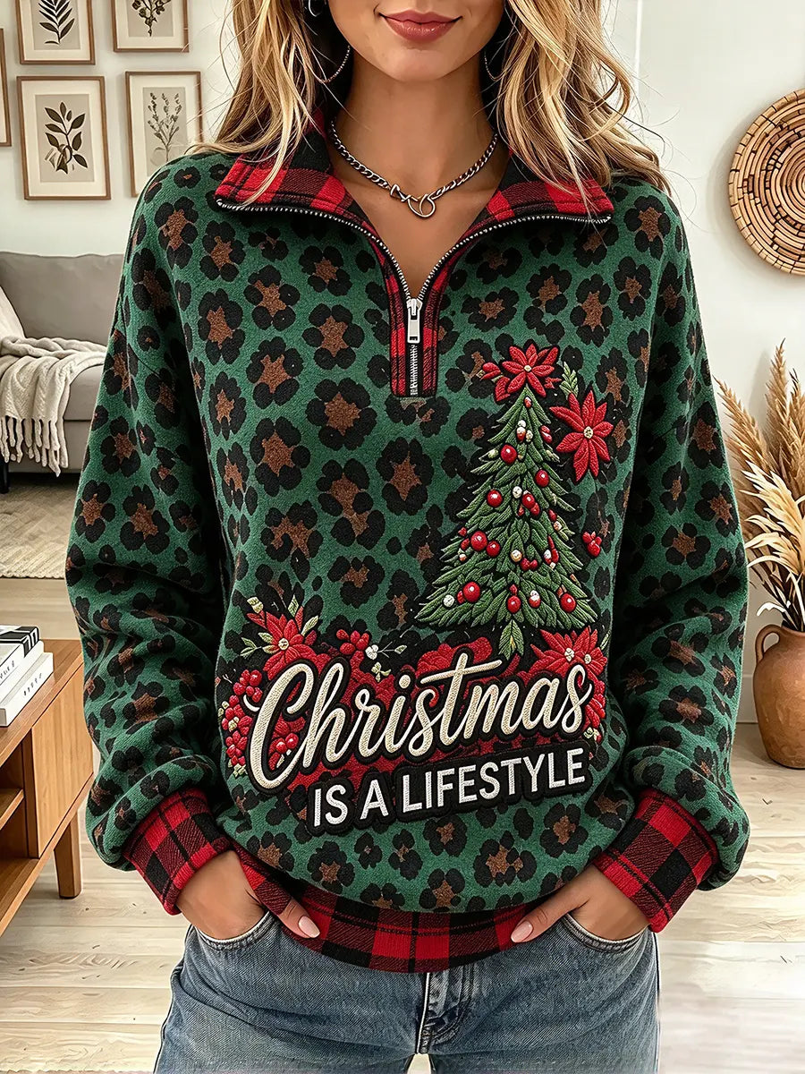 Vintage Elegant Plaid Patchwork Christmas Tree Sweatshirt