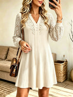 Women's Lace Sleeve Ribbed A-Line Mini Dress