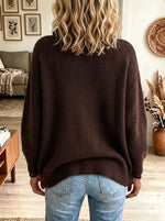 Women's Cowl Neck Buttoned Oversized Ribbed Cardigan