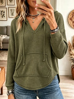 Women's Waffle Knit Drawstring Hoodie Sweatshirt