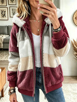Women's Color-Block Plush Fleece Hooded Jacket
