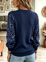 Women's Sequin Sleeve Cowl Neck Knit Sweater