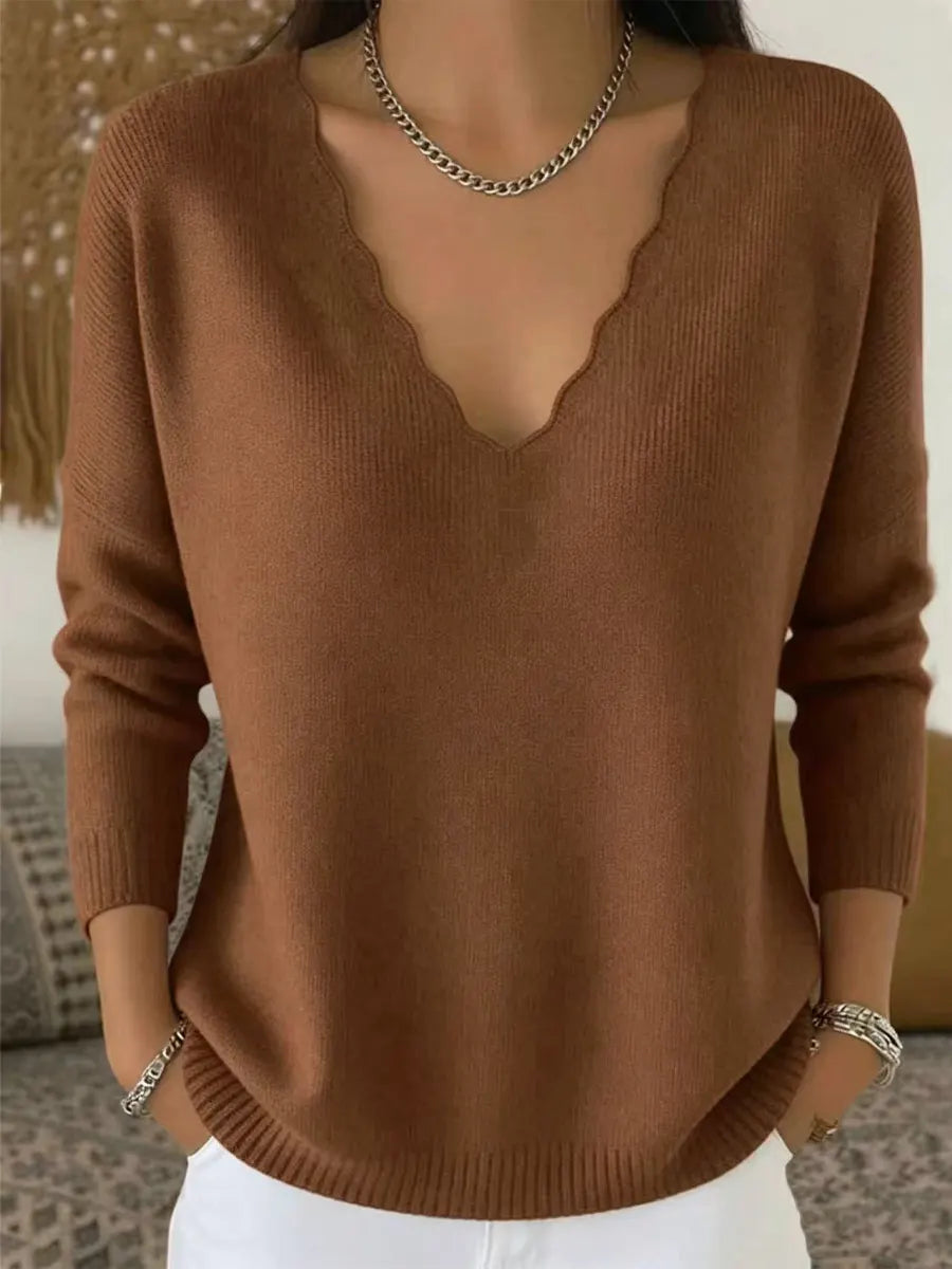 Retro V Collar Knitted Art Casual Stylish Long Sleeve Sweater