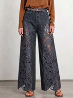 Women's High-waisted Loose-fit Embroidered & Paneled Wide-leg Jeans