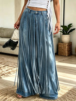 Women's Fringe Wide-Leg Denim Statement Pants