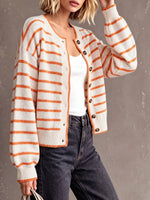 Retro Stripe Art Casual Stylish Long Sleeve Knitted Cardigan Sweater