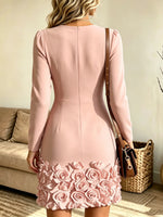Women's 3D Rose Hem V-Neck Mini Dress