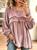 Women's Tiered Ruffle Velvet Babydoll Blouse