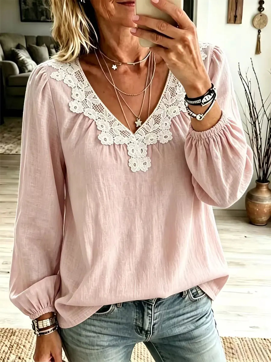 Retro Floral Lace Art Casual Stylish Long Sleeve Cotton Linen Shirt
