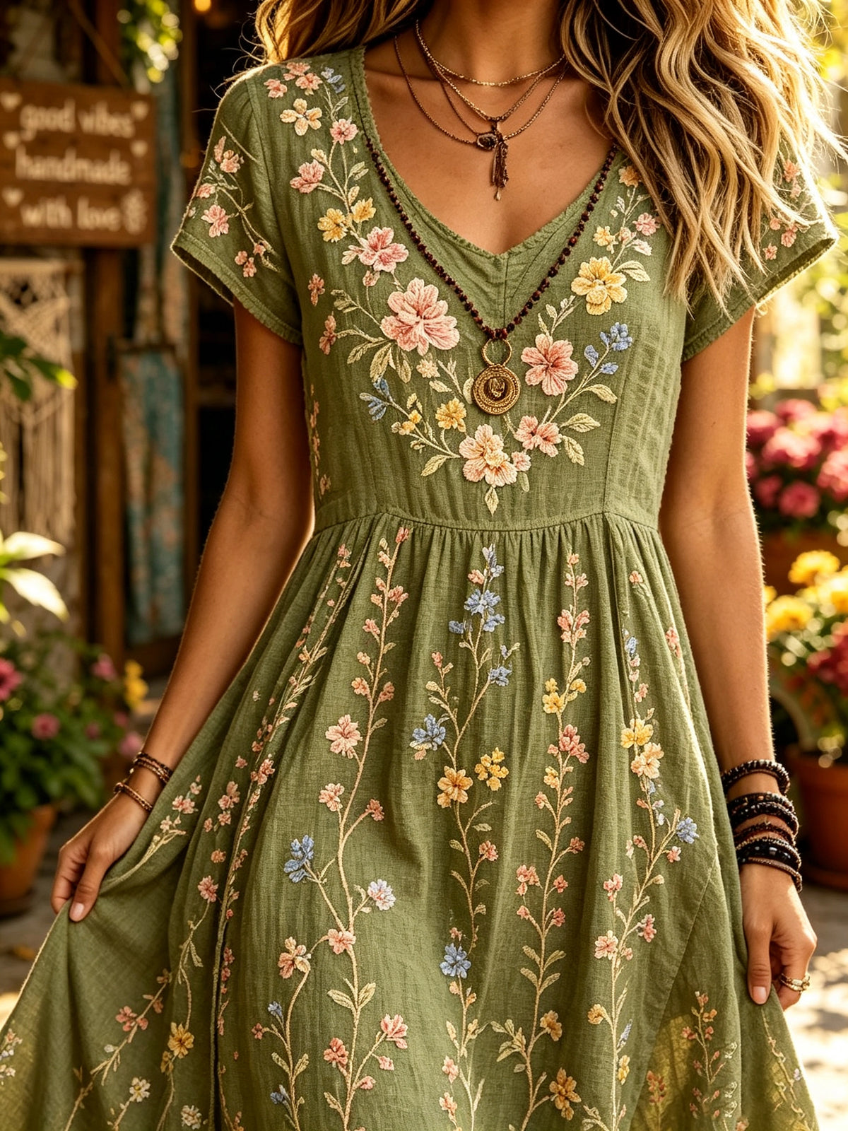Women's Wildflower Botanical Print Maxi Dress
