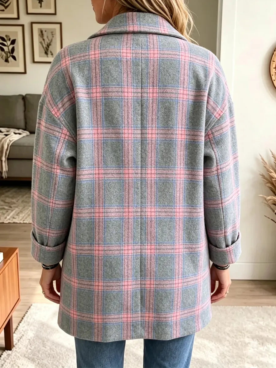 Retro Plaid Pattern Art Cozy Casual Stylish Long Sleeve Coat