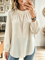 Women's Ruffled High Neck Balloon Sleeve Blouse