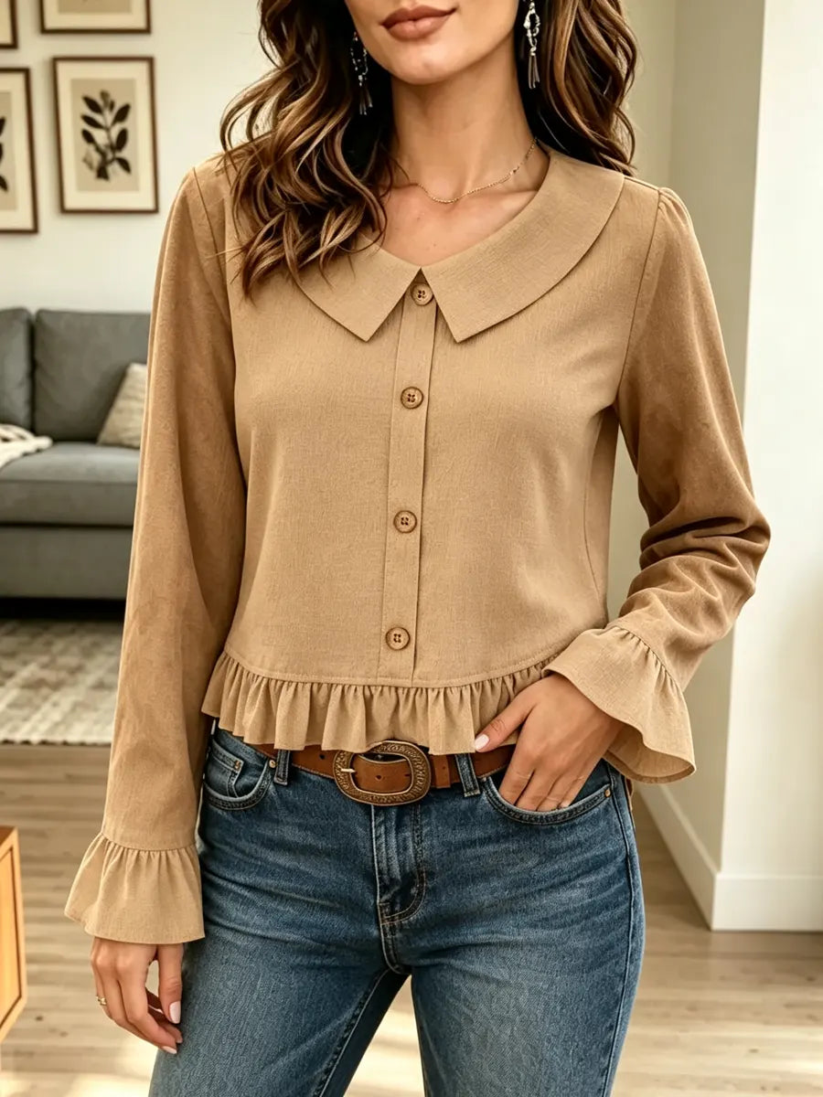 Retro Ruffle Peter‑pan Collar Art Casual Stylish Long Sleeve Shirt