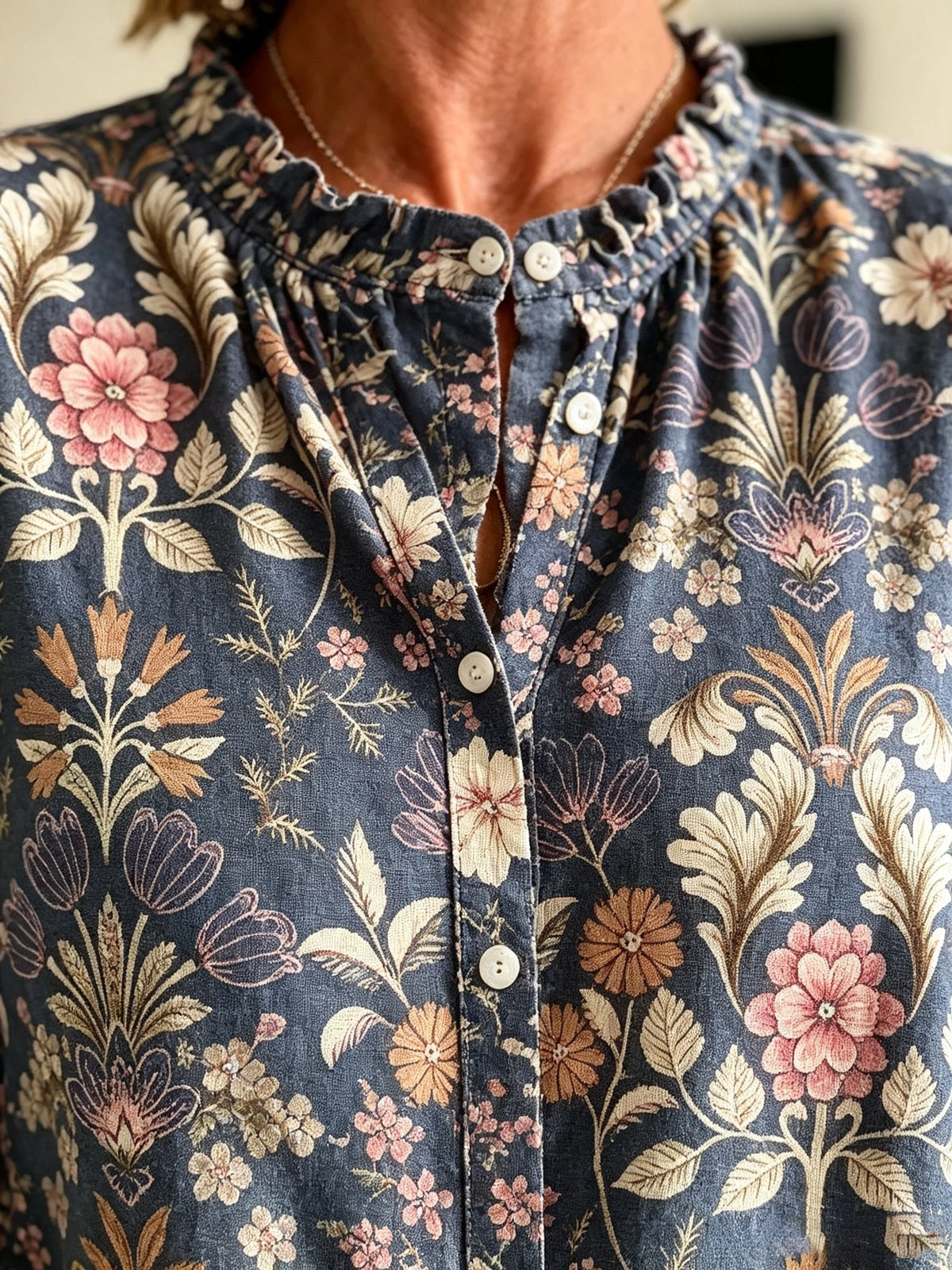 Women's Vintage Floral Button-Down Blouse