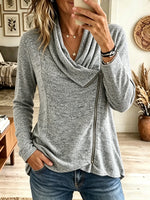 Women's Asymmetrical Zip Cowl Neck Heathered Sweatshirt