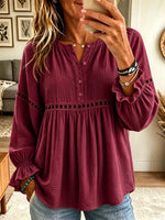 Women's Eyelet Lace Trim Babydoll Tunic Blouse