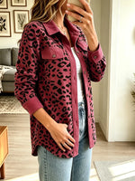 Women’s Collared Long-sleeve Leopard Print Corduroy Shirt Jacket