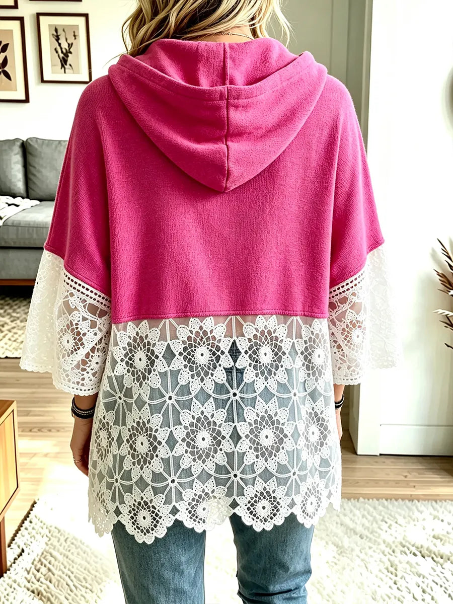 Women's Loose Lace Patchwork Hoodie Top
