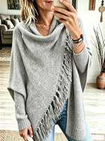 Women's Asymmetrical Fringe Knit Poncho Sweater
