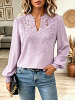 Retro Floral Lace Art Casual Stylish V Collar Long Sleeve Shirt