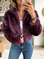 Women's Plush Faux Fur Zip-Up Bomber Jacket
