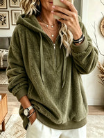 Women's Plush Fleece Half-Zip Oversized Hoodie
