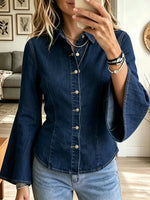 Women's Flared Bell Sleeve Fitted Denim Shirt