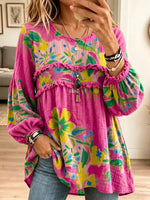 Women's Vintage Elegant Textured Crinkle Ruffle Babydoll Tunic Blouse