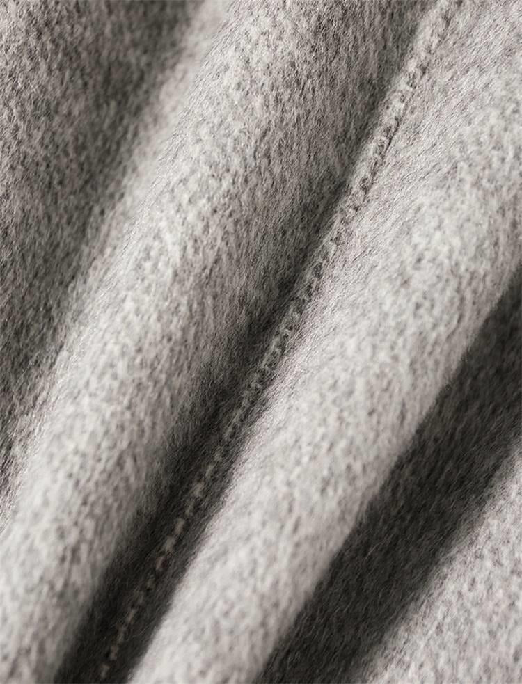Contrast Trim Double Breasted Mid‑Length Wool Blend Coat Women
