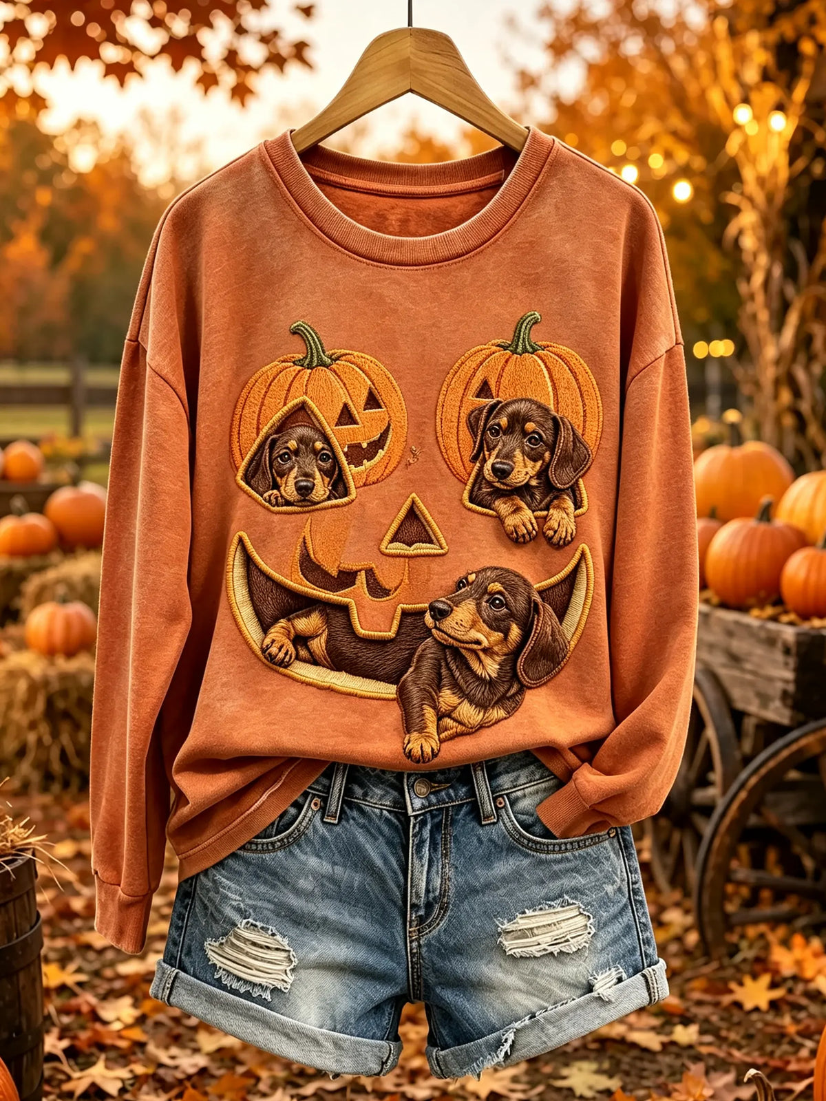 Women's Dachshund Jack-o'-Lantern Graphic Sweatshirt