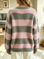 Retro Stripe Art Casual Stylish Long Sleeve Knit Cardigan Sweater