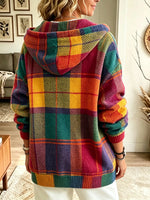 Women's Colorful Plaid Zip-Up Hooded Jacket