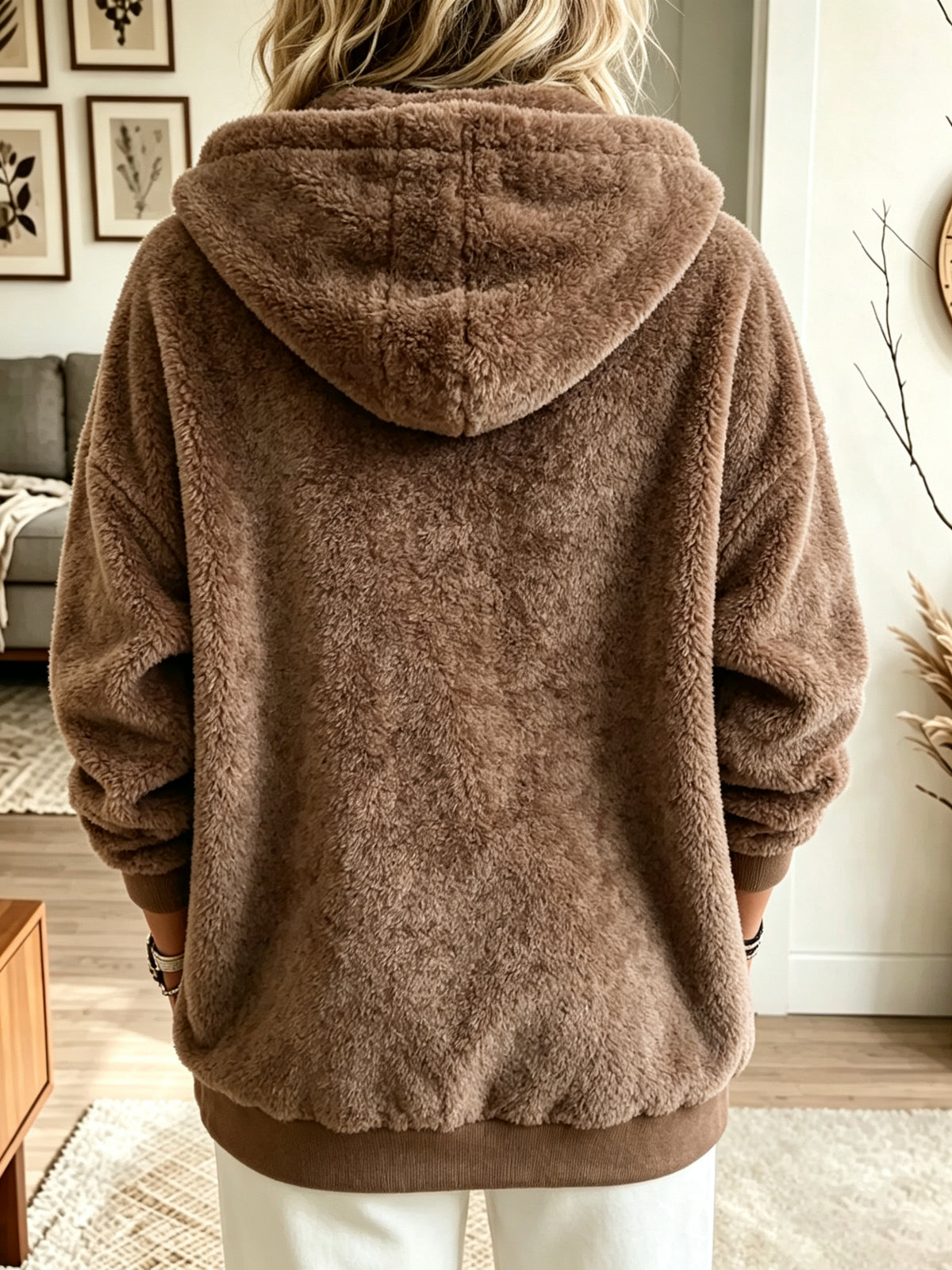 Women's Plush Fleece Half-Zip Oversized Hoodie