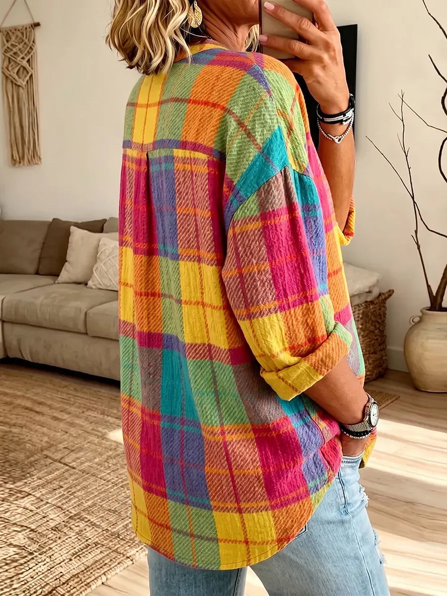 Vintage Elegant Cotton Linen Plaid Shirt
