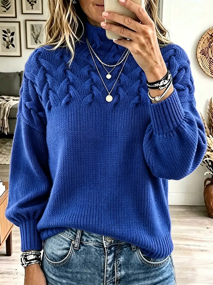 Vintage Elegant Cable Braided Details Turtleneck Long-sleeved Sweater