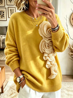 Women's 3D Floral Ruffle Knit Sweater