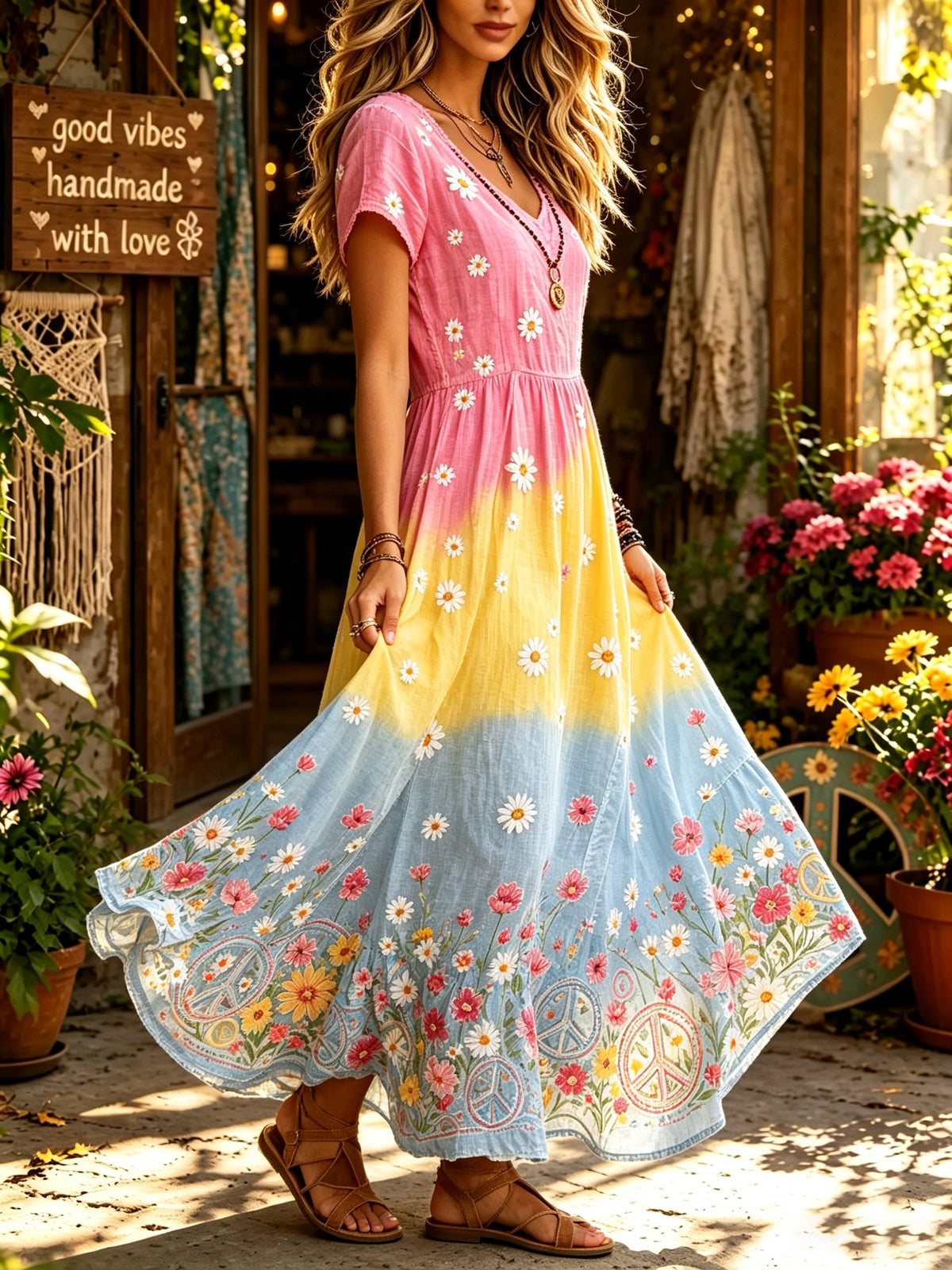Women's Ombre Peace Print Maxi Dress