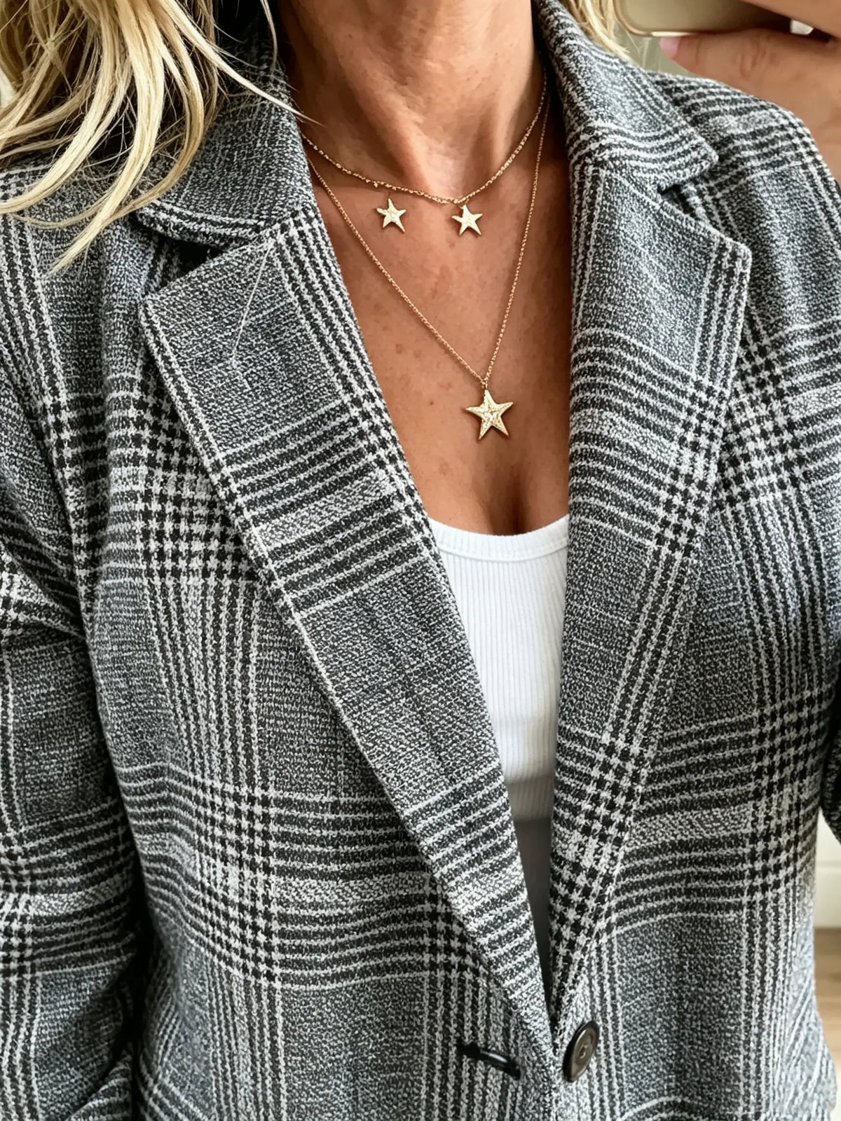 Women's Plaid Single-Breasted Tailored Blazer