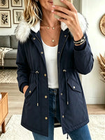 Women's Faux Fur Hooded Drawstring Parka Jacket