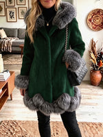 Hooded Faux Fur Contrast Trim Mid‑Length Coat Women Warm Winter Outerwear