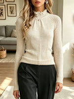 Retro Turtleneck Ruffle Art Casual Stylish Long Sleeve Knit Sweater
