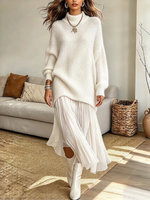 Vintage Elegant Knitted Patchwork Chiffon Dress