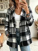 Women's Plaid Print Open-Front Cardigan Coat