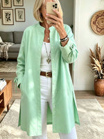 Women's Button-Down Longline Linen Duster Shirt