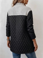 Vintage Elegant Knit Patchwork Pu Quilted Coat